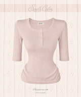 [MADE] Cotton Eyelet Button Top - 3/4 (6color)