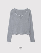 Lua Shirring Lace Frill Rib T-Shirt (4color)
