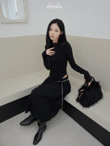 Black Royal Pleats Midi Skirt