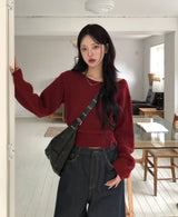Chippo Button Boat Neck Wool Crop Knit