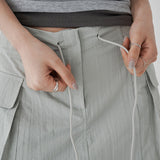  [made/free.xl] [Cheney] String A-Line Cargo Nylon Slit Long Skirt -5color