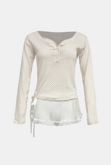 Dot Button Frill Wrap T-shirt
