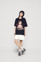 24FW チョコレートケーキガールレタリングベビーフェイス半袖Tシャツ ブラック