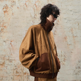 RELABEL 24SS ‘Vintage Mud’ スエードカラーブロックバットスリーブミドルレングスジップジャケット