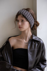 Wool blend knit ear warmer and hairband (Brown grey)