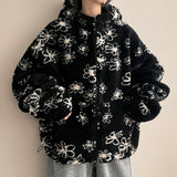 Flower Oversized Dumble Hood Zip-Up Jumper