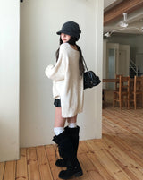 Tiyee slit V-neck unbalance long knit