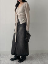 611 A-line Long Denim Skirt