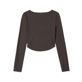 Nylon Buttoned Crop T-shirt [Fabric by ITALY] - BROWN