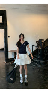 Short Sleeve Button Slim Ribbed Short Sleeve Tee