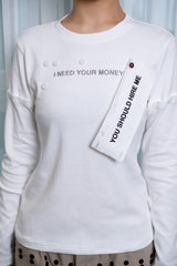 "HIRE ME" CONVERTIBLE  LONG SLEEVE (WHITE)
