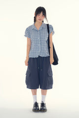 Coco check frill blouse