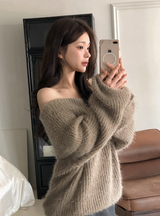Fine Boucle Off Shoulder Loose Knit (5color)
