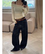 Dot off shoulder long sleeves(3color)