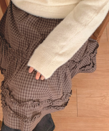 Luen midi checkered skirt Fall layered frill soft fit