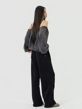 Chin Non-Obi Low-Rise Pants, Black
