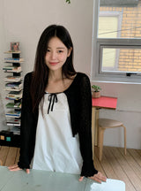 #Wave Ribbon Bolero Knit Cardigan (4color)