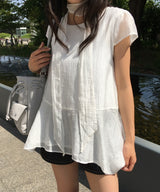 Torchwa Cap Sleeve Hem Frill Chiffon Short Sleeve Blouse 2 Colors