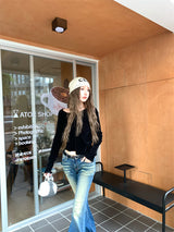 Back see-through lace long-sleeved T-shirt