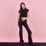 ローズパッチバットカットパンツ [BLACK]