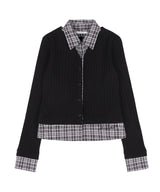 CHECK SHIRT LAYERED CARDIGAN (BLACK)_F24ZB066