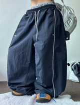 PIPING NYLON BALLOON WIDE LONG PANTS 🫐💙🖤🩶3COLOR