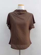 Pleated Mock Neck Cap Sleeve Blouse