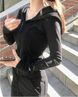 [♡MADE♡] puppy velour back eyelet slim hood zip-up