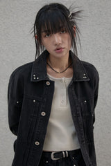 Studded selvage washed denim - Jacket