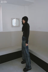 Vintage washed wide denim pants