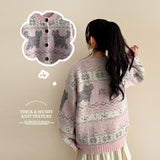 Pink snowflake cat knit cardigan