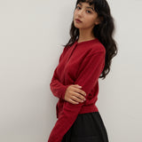 Round Neck Sweater Cardigan Red