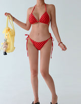Red striped strap bikini