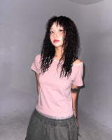 (3color)ウェーブブレイドネックオフショルダーショートスリーブTシャツ