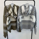 Deer knit zip up