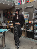 Pinstripe Workpatche Wide Denim Pants