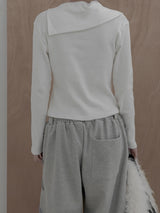 Sailor Collar Unbalanced Button Ribbed T-Shirt