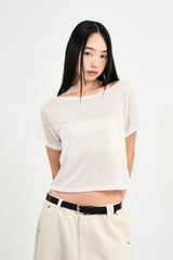 テンセルボートネッククロップドTシャツ