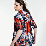 [UNISEX] Automobile Parts Camp-Collar Printed Shirt (Red)