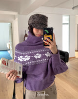 Purple Snow Turtleneck Cropped Knitwear