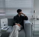 ヘンデスデイリーリベッドセミジップアップニット