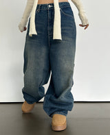 (UNISEX) バルーンデニムワイド BANDING-DETAIL HIP LOOSE BOXY オーバーサイズローライズパンツ - 2 COLOR