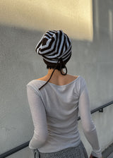 STRIPE SHIRRING LOOSE BEANIE