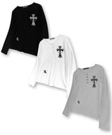 Gothic Cross Henley Neck Long Sleeve_Black