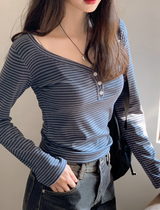 Border Unbalance Button Slim T-shirt (2color)