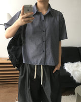ショアストライプ半袖シャツ