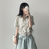 Zdee サイドシャーリング半袖チェックシャツ