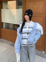 アイスブルームファーカラーダックダウンショートパファー