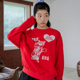 HEART CAT SWEATSHIRTS (RED)