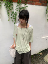 Shushup Off-Shoulder Tencel Layered Snap Short Sleeve Tee
